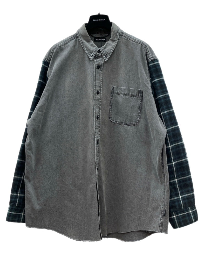 バレンシアガ BALENCIAGA 19SS LAYERED CHECK DENIM L/S SHIRT