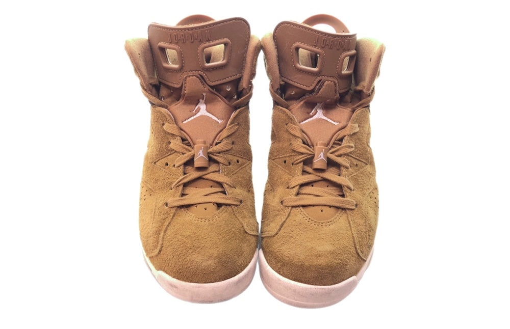 ナイキ NIKE 17年製 AIR JORDAN 6 RETRO Wheat エア ジョーダン レトロ ウィート AJ6 スウェード ブラウン 茶色  384664-705 メンズ靴 スニーカー ゴールド 26.5cm 104-shoes90