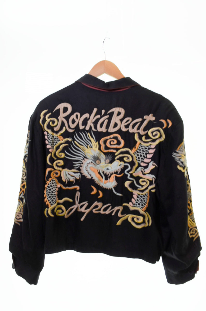 クリームソーダ CREAM SODA PINK DRAGON ピンクドラゴン ROCK A BEAT ドラゴン リバーシブル スカジャン 黒  ジャケット ブラック 103MT-710 | 古着通販のドンドンサガール