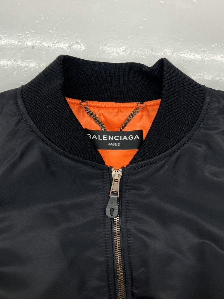 バレンシアガ BALENCIAGA MA-1 BOMBER JACKET ボンバー ジャケット ボマー ショート丈 アウター 黒 460590  TTD03 ジャケット 無地 ブラック 50 104LT-26 | 古着通販のドンドンサガール