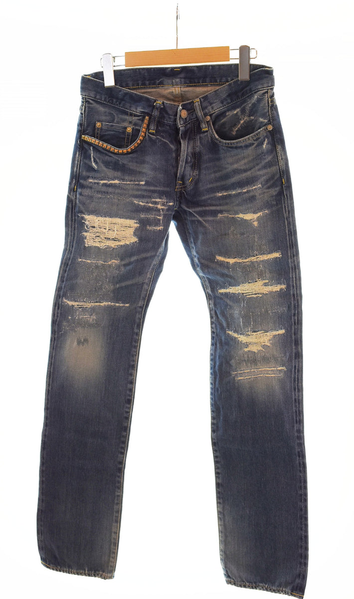 ヒステリックグラマー　ダメージ加工ストレートデニムW30 ヒステリックグラマー HYSTERIC GLAMOUR ダメージリペア加工