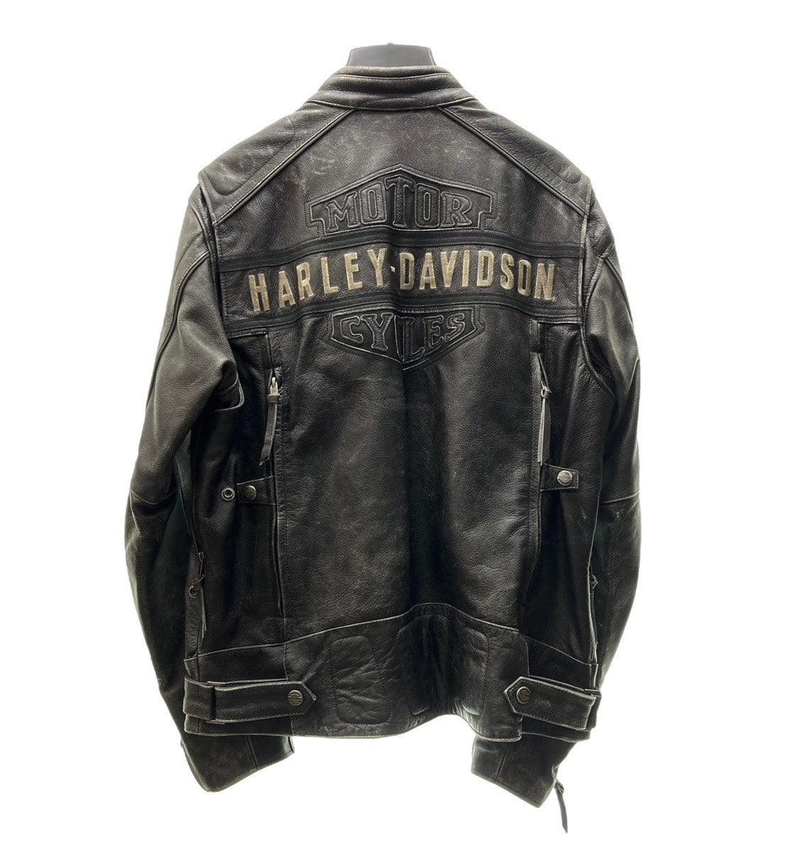 ハーレーダビッドソン HARLEY DAVIDSON RIDING GEAR シングルライダース レザージャケット カウハイド レーシング ワッペン  刺繍 黒 ジャケット ロゴ ブラック Lサイズ 104MT-373 | 古着通販のドンドンサガール