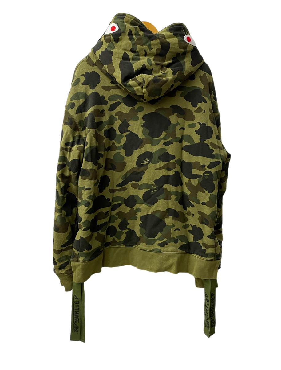 ア ベイシング エイプ A BATHING APE シャークパーカ ファーストカモ 1st CAMO ハーフジップ パーカ ロゴ グリーン XLサイズ  201MT-2337 | 古着通販のドンドンサガール