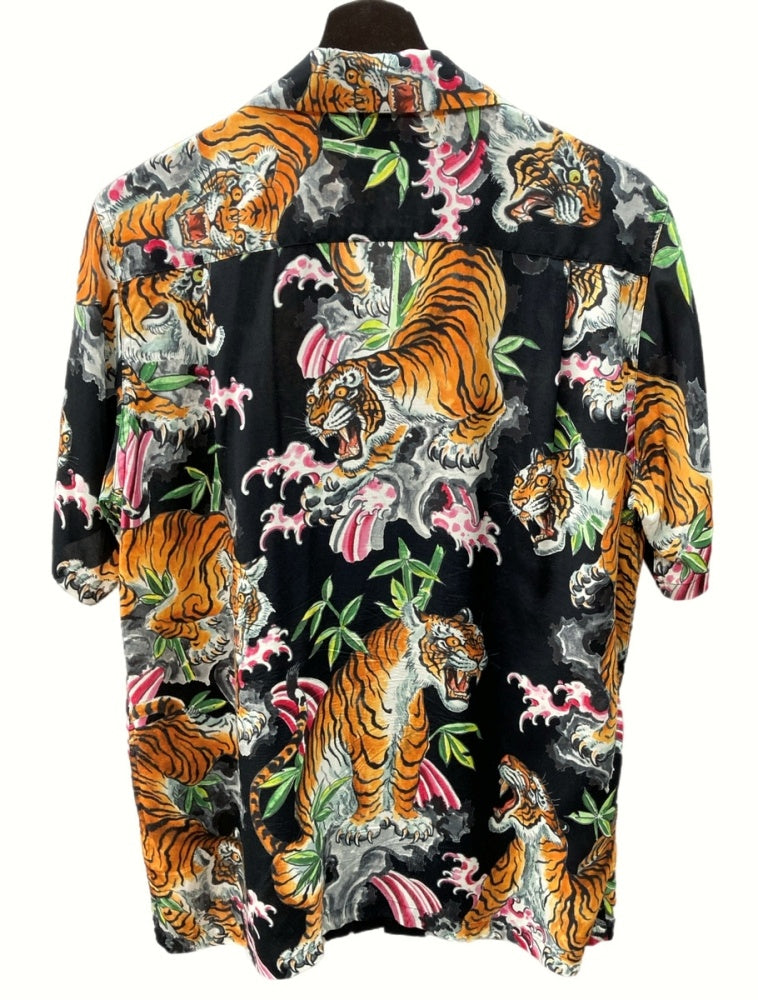 ワコマリア WACKO MARIA TIM LEHI S/S HAWAIIAN SHIRT ティム リーハイ ハワイアンシャツ アロハシャツ 半袖  開襟 タイガー 虎 フラワー 黒 半袖シャツ 花・植物 ブラック Mサイズ 104MT-369 | 古着通販のドンドンサガール