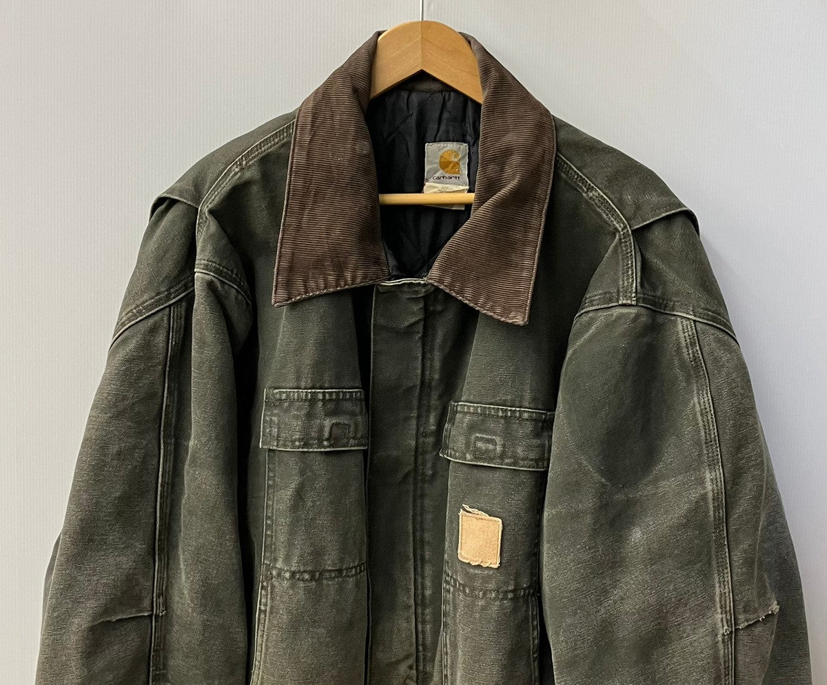 曜日割引対象外】 カーハート Carhartt 90s トラディショナル 襟コーデュロイ キルティング ダック生地 USA製 モスグリーン ジャケット  ロゴ カーキ XXLサイズ 201MT-2131 | 古着通販のドンドンサガール