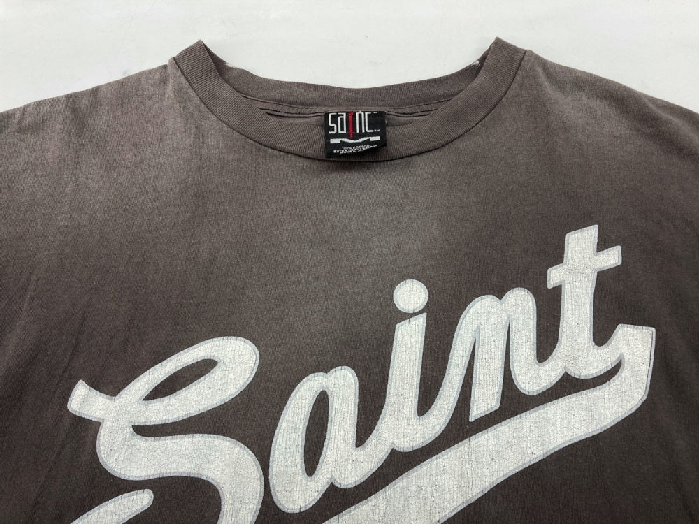 セントマイケル SAINT MICHAEL 21AW T-SHIRT FOCUS 半袖 カットソー クルーネック ロゴ ヴィンテージ加工 BLACK  黒 チャコール系 SM-A21-0000-002 Tシャツ プリント グレー Lサイズ 104MT-520 | 古着通販のドンドンサガール