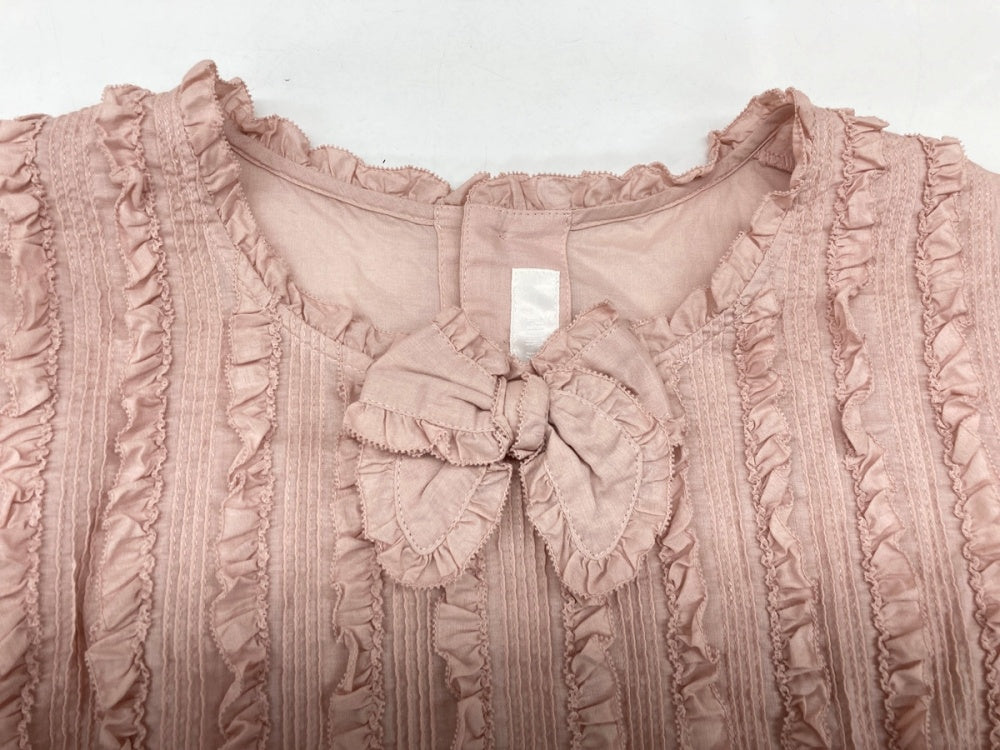 ピンクハウス　綿　ワンピース　長袖　リボン　ピコフリル　襟 ピンクハウス長袖ワンピース起毛襟リボンピコフリルピンタック綿