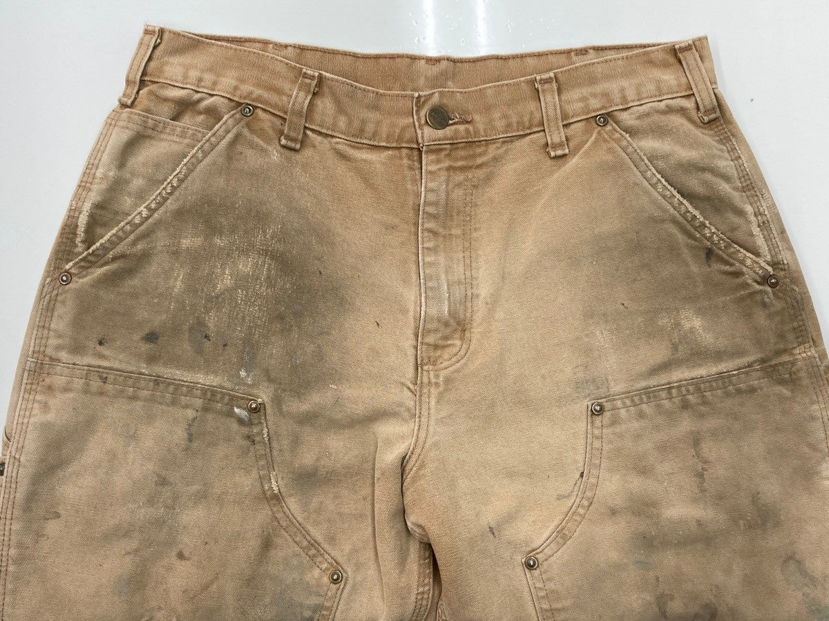 カーハート　ダブルニー　ショーツ　メキシコ製　ブラウン　ダメージあり　リメイク メキシコ製 carharttカーハート ダック地 ダブルニー ペインター