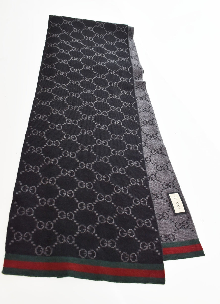 グッチ GUCCI ロゴ ウール マフラー ストール 黒 325806-3G206