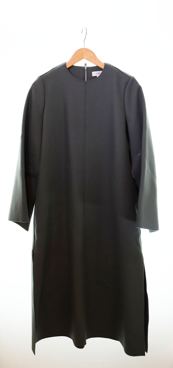 ハイク HYKE 21AW MELTON BELL SLEEVE DRESS ノーカラー メルトン ワンピース 緑 ワンピース 無地 グリーン 1  103LT-14 | 古着通販のドンドンサガール