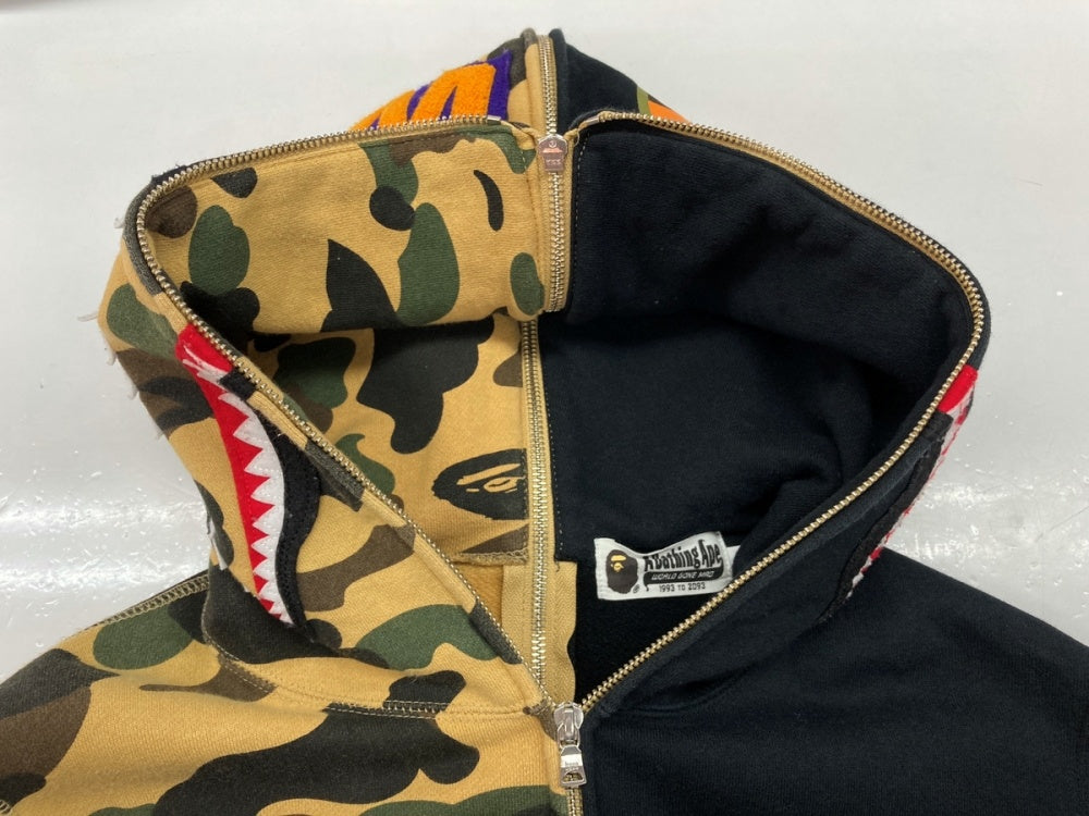 アベイシングエイプ A BATHING APE BAPE 1ST CAMO SHARK SEPARATE HALF ZIP HOODIE ファーストカモ  シャーク ダブルジップ フーディ パーカー 001ZPE201012X パーカ 刺繍 ブラック Mサイズ 104MT-427 |  古着通販のドンドンサガール