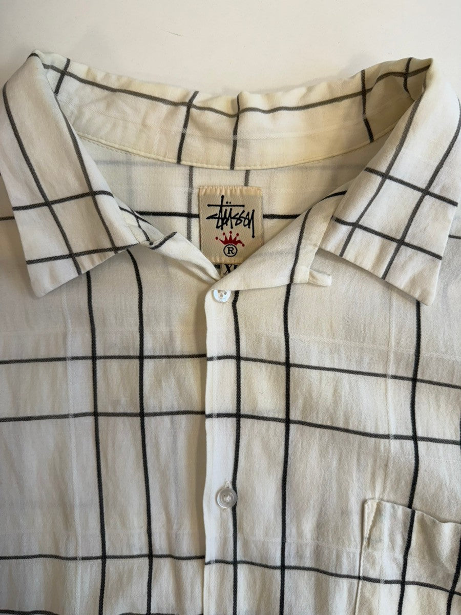 90's OLD STUSSY 半袖チェックシャツ 白タグ アメリカ製 90's USA製