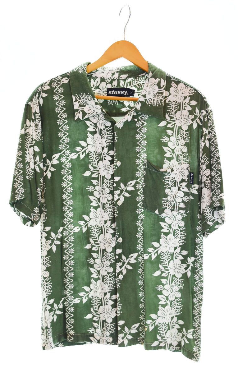 ステューシー STUSSY HAWAIIAN PATTERN SS SHIRT アロハシャツ 緑 半袖