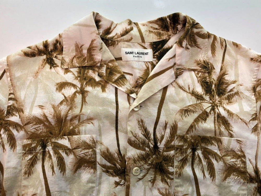 サンローラン Saint Laurent 16SS ALOHA SHIRT アロハ シャツ トップス 半袖 ヤシの木 総柄 白 - 37 14 1/2  半袖シャツ 花・植物 マルチカラー 104MT-57