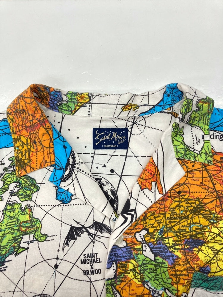 セントマイケル SAINT MICHAEL × Dr Woo ドクター ウー 23SS WORLD MAP PAJAMA SHIRT ワールド マップ  パジャマ シャツ 白 SM-S23-0000-082 長袖シャツ 地図 マルチカラー XLサイズ 104MT-469 | 古着通販のドンドンサガール