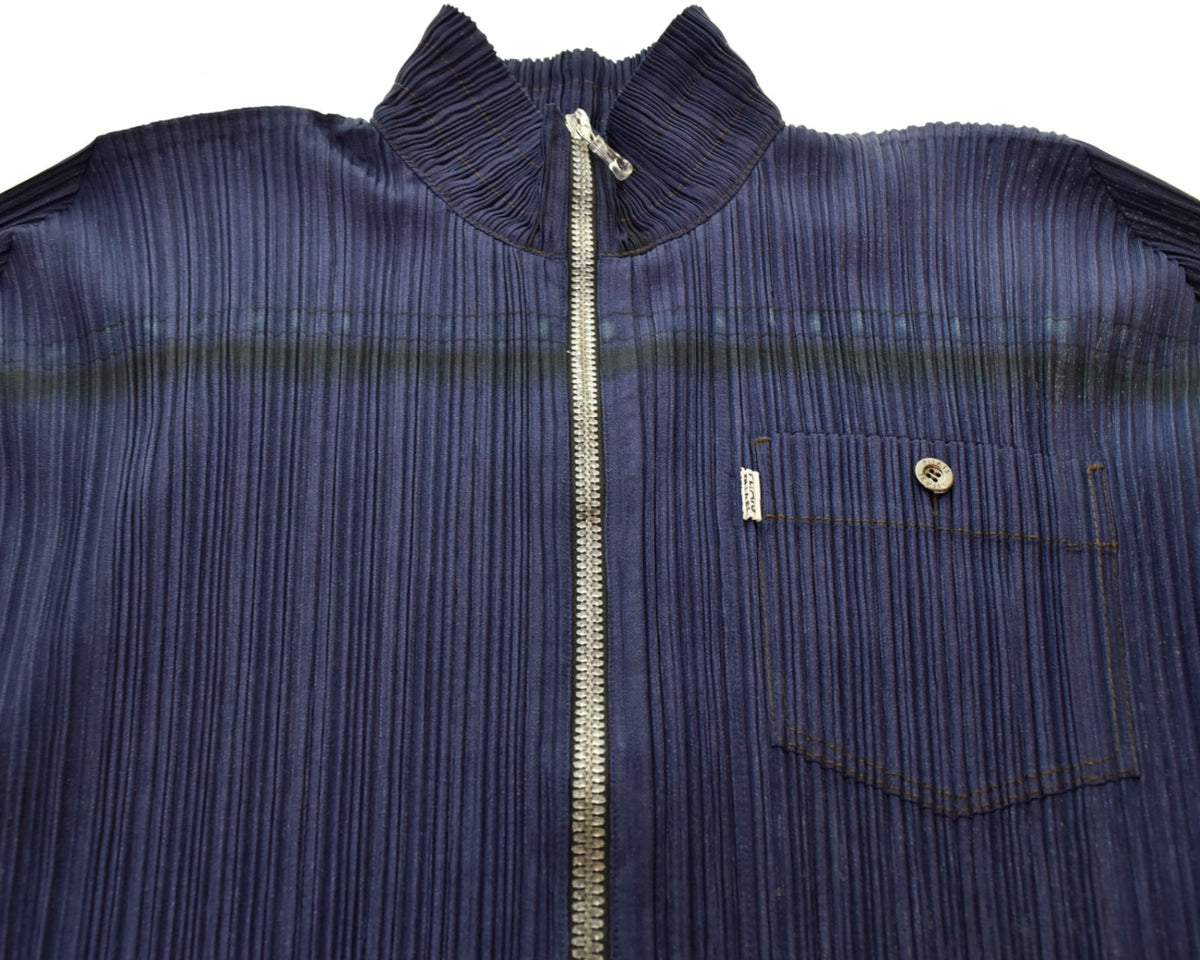 イッセイミヤケ ISSEY MIYAKE デニム転写 プリーツ ジャケット