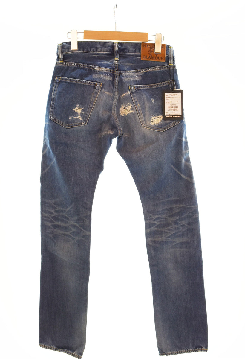 ヒステリックグラマー　ダメージ加工ストレートデニムW30 ヒステリックグラマー HYSTERIC GLAMOUR ダメージリペア加工