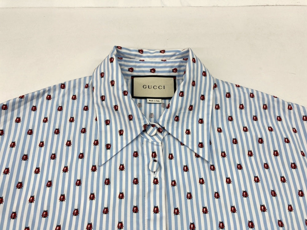 グッチ GUCCI 長袖 シャツ ワイシャツ カラーシャツ ブラウス フロントボタン てんとう虫 総柄 水色 BLUE UP51 2018 00630  長袖シャツ ストライプ ブルー SIZE44 104LT-12 | 古着通販のドンドンサガール