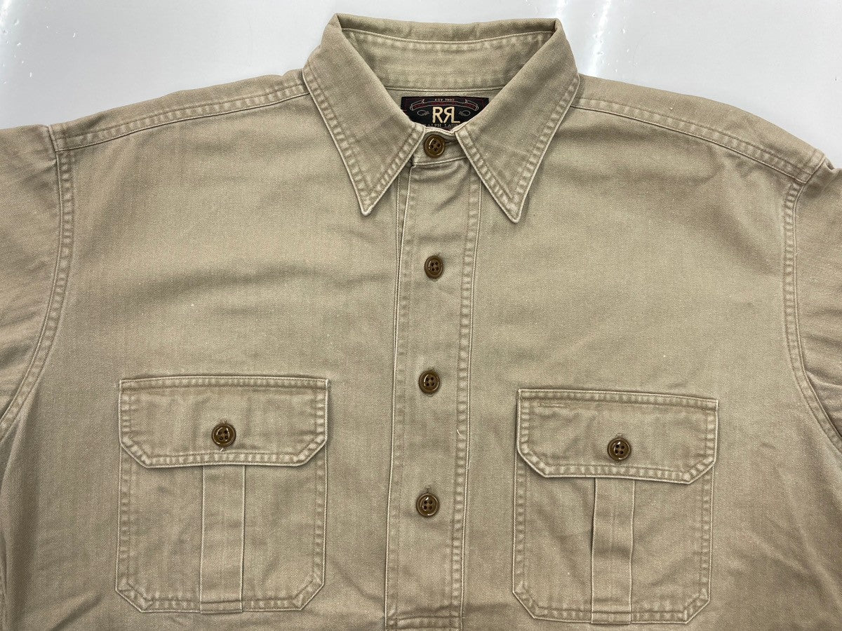 初期 RRL 三星 タグ付未使用 ベージュ ポケット付き長袖シャツ S ダブルアールエル RRL 90s 三ツ星タグ プルオーバー