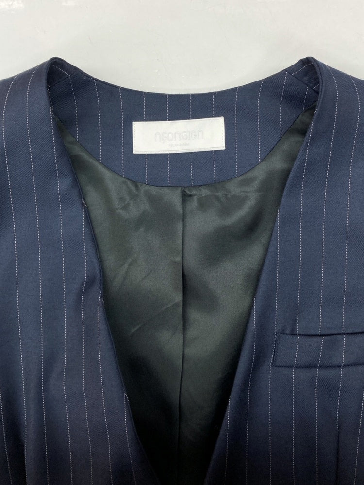 新品 NEON SIGN ストライプ ノーカラージャケット テーラードジャケット ネオンサイン NEON SIGN CHALK STRIPE NO COLLAR JACKET チョーク