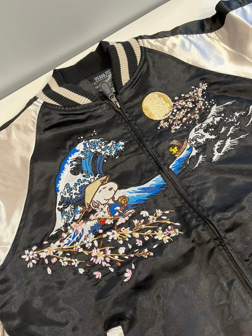 ピーナッツ PEANUTS スヌーピー スカジャン 和柄 刺繍 黒 S1893-751