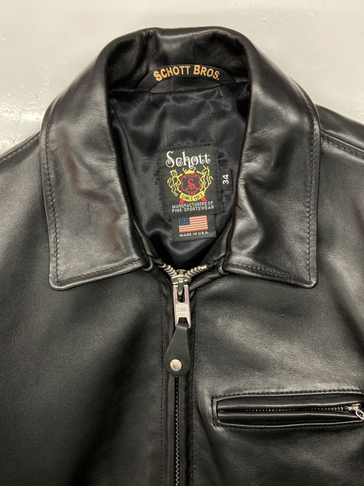 ショット SCHOTT LEATHER TRUCKER JACKET レザー トラッカー ジャケット シングル ライダース バイカー USA製 103US  黒 7209 34 ジャケット 無地 ブラック 104MT-790 | 古着通販のドンドンサガール