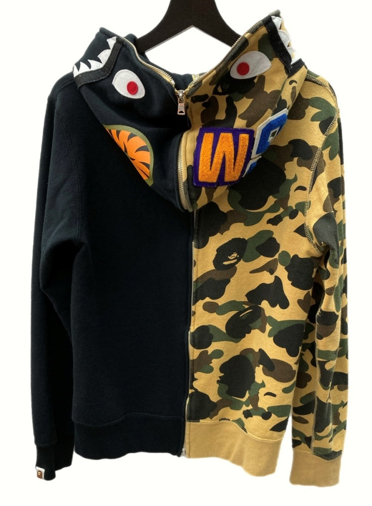 アベイシングエイプ A BATHING APE BAPE 1ST CAMO SHARK SEPARATE HALF ZIP HOODIE  ファーストカモ シャーク ダブルジップ フーディ パーカー 001ZPE201012X パーカ 刺繍 ブラック Mサイズ 104MT-427 |  古着通販のドンドンサガール