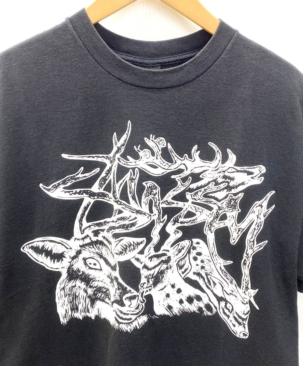 ステューシー STUSSY オーバーサイズ 鹿プリントTシャツ Tシャツ ロゴ ブラック Lサイズ 201MT-2228