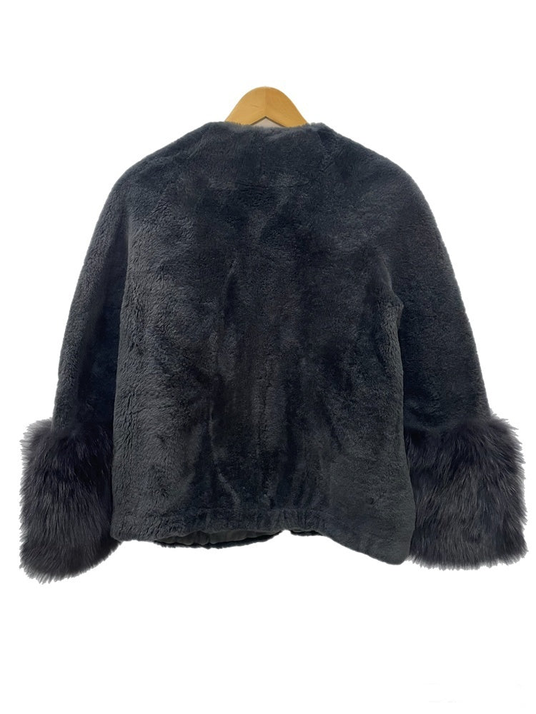 Diagram黒 レザーファージャケット ダイアグラム Diagram ノーカラー ジップアップ レザー フォックス