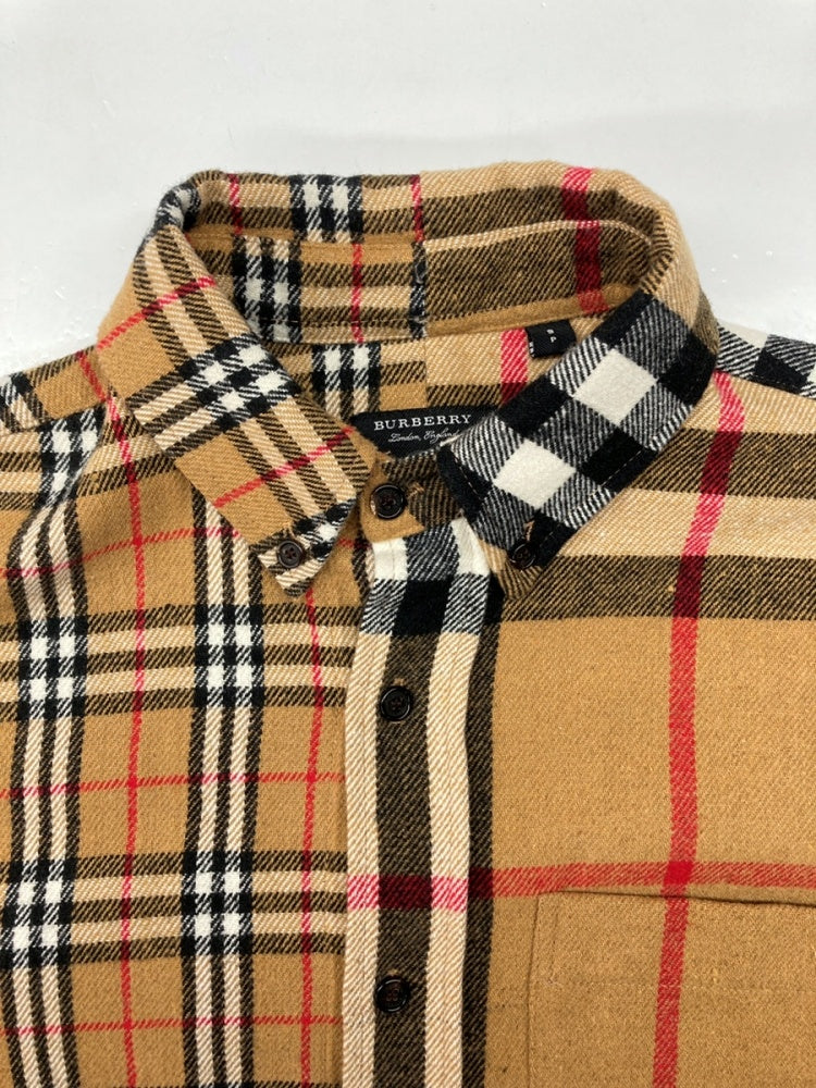 バーバリー Burberry × ゴーシャラブチンスキー Gosha Rubchinskiy オーバーサイズ ノバチェック 切替 フランネル シャツ  ウール 毛 長袖シャツ 総柄 ベージュ Sサイズ 104MT-493 | 古着通販のドンドンサガール