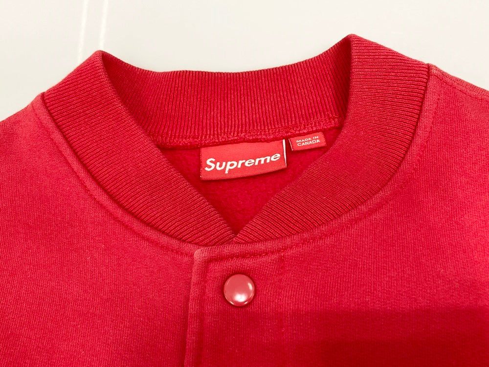 シュプリーム SUPREME 12AW Small Box logo Snap Front Sweat スモールロゴ ワンポイント トレーナー  レッド系 赤 ジャケット ロゴ レッド Mサイズ 101MT-1480