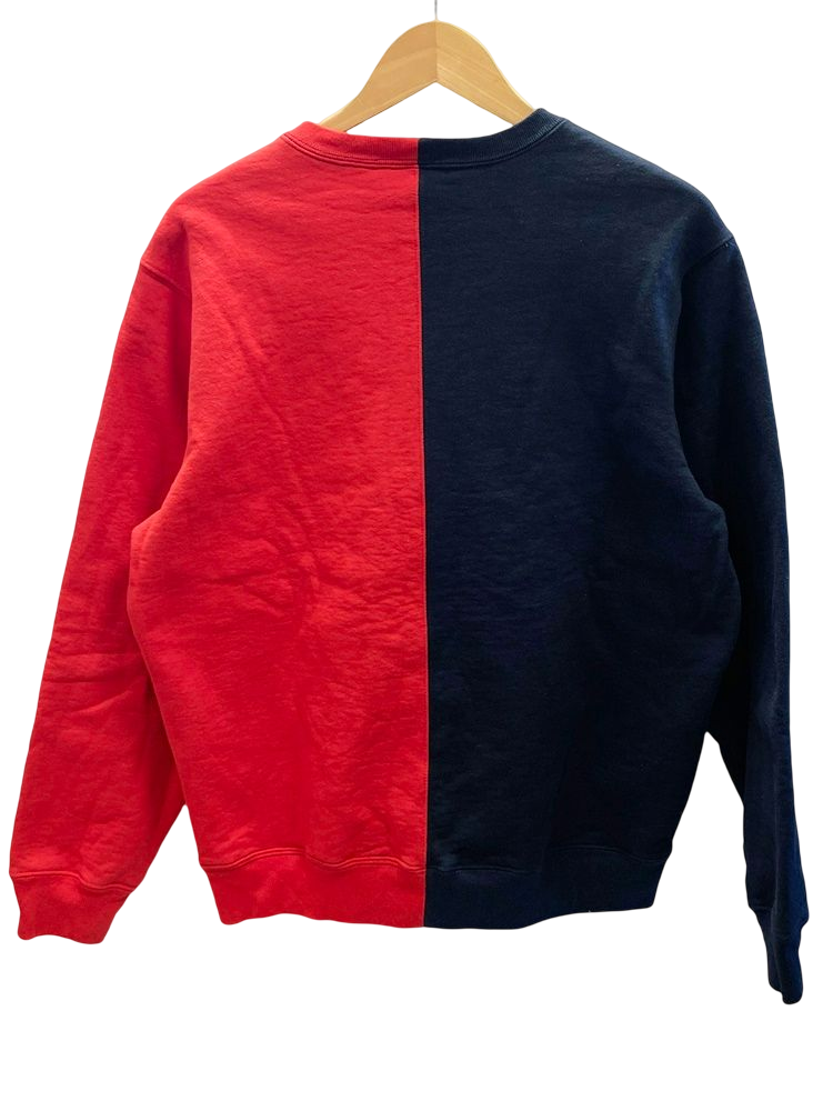 M 紺 赤 supreme split crewneck sweatshirt