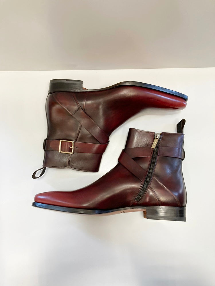 サントーニ Santoni レザー サイドジップ ショートブーツ クロスベルト