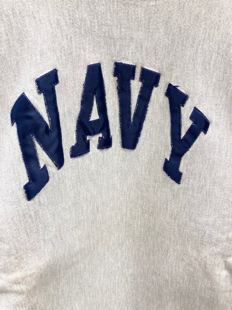 チャンピオン Champion 80s~ トリコタグ リバースウィーブ REVERSE WEAVE U.S. NAVY ワッペン刺繍 USA製  プルオーバー ヴィンテージ 古着 アメカジ スウェット ロゴ グレー Lサイズ 101MT-1931