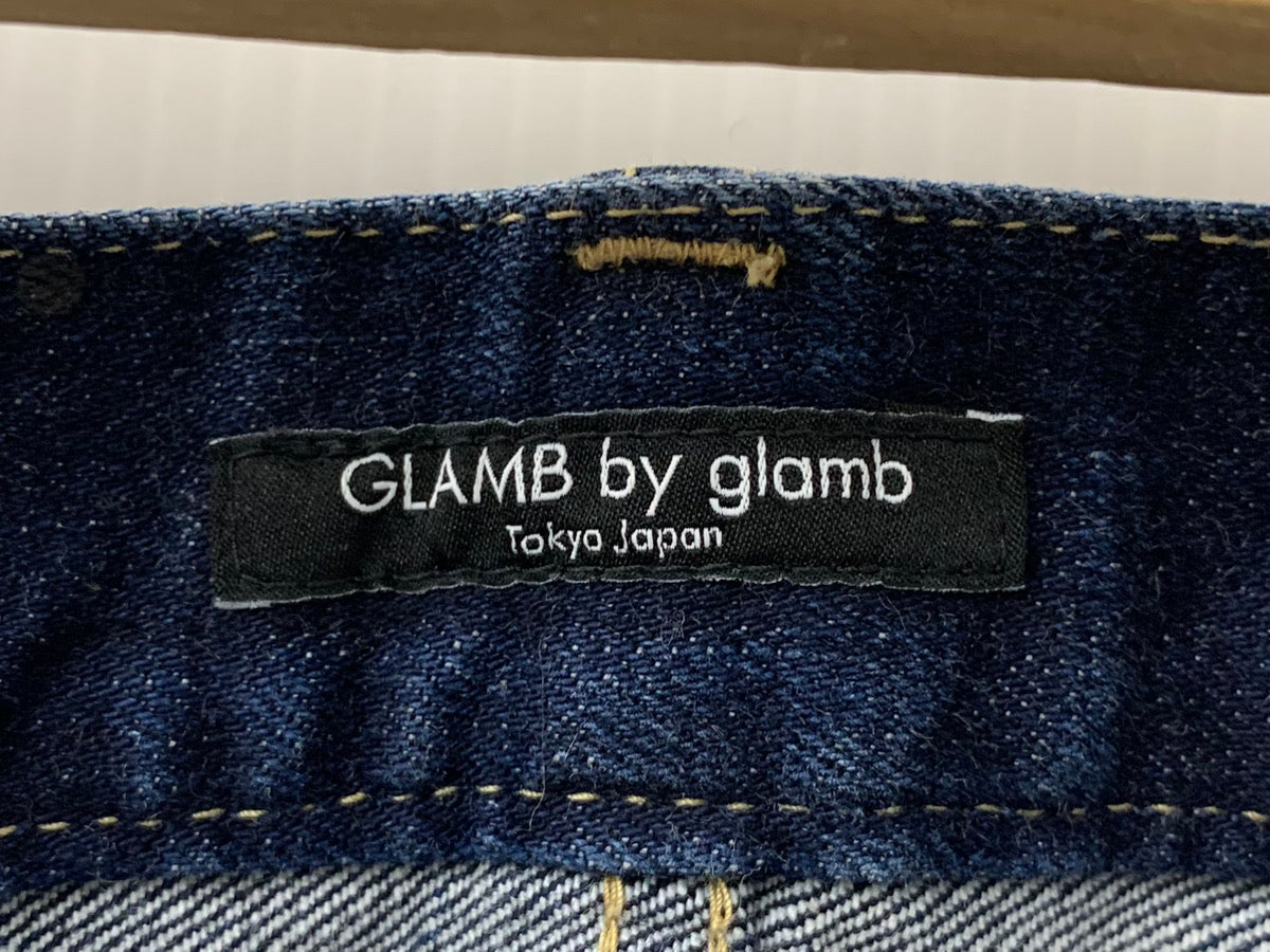 グラム glamb ペイント デニムパンツ ジーンズ ジッパーフライ サイズ2 デニム 総柄 ブルー 201MB-374