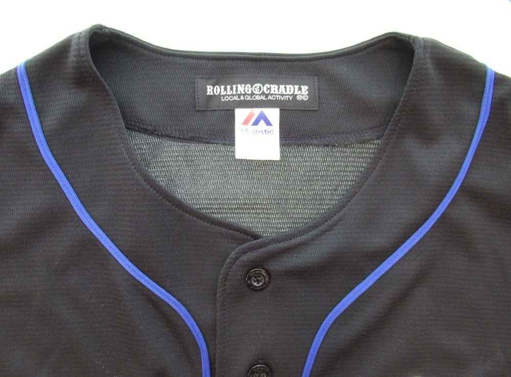 ROLLING CRADLE ローリングクレイドル MAJESTIC マジェスティック BASEBALL SHIRT ベースボールシャツ メンズ  トップス 半袖 黒 ブラック ロゴ 刺繍 サイズM RC-S1497 (TP-879)