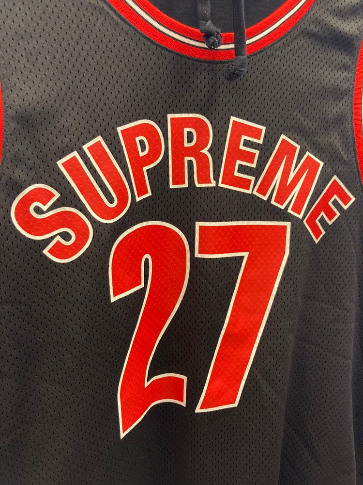 シュプリーム SUPREME 21SS Basketball Jersey Hooded Sweatshirt バスケットボール ジャージ フーデッド  スウェットシャツ プルオーバー パーカー フーディ 黒 パーカ ロゴ ブラック Mサイズ 101MT-1583