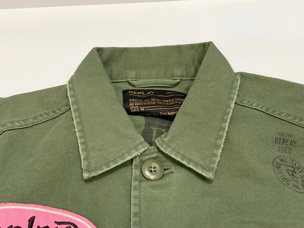 リプレイ REPLAY MOTO CROSS JACKET SHIRT ミリタリージャケット 長袖 シャツ カーキ系 グリーン系 M8825H  ジャケット 刺繍 カーキ Mサイズ 101MT-1494 | 古着通販のドンドンサガール