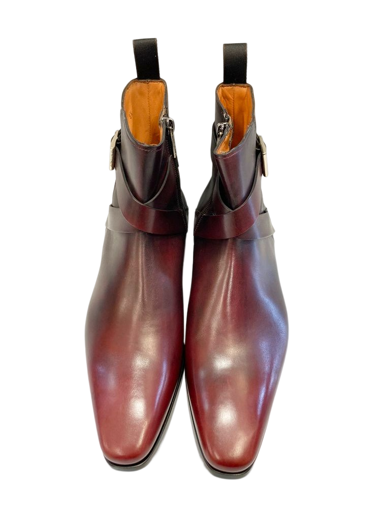 サントーニ Santoni レザー サイドジップ ショートブーツ クロスベルト