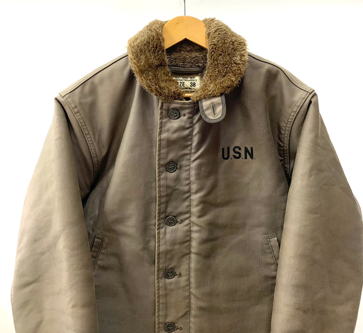 ヒューストン HOUSTON N-1 デッキジャケット US NAVY 65913 ジャケット ロゴ ベージュ 38サイズ 201MT-1922