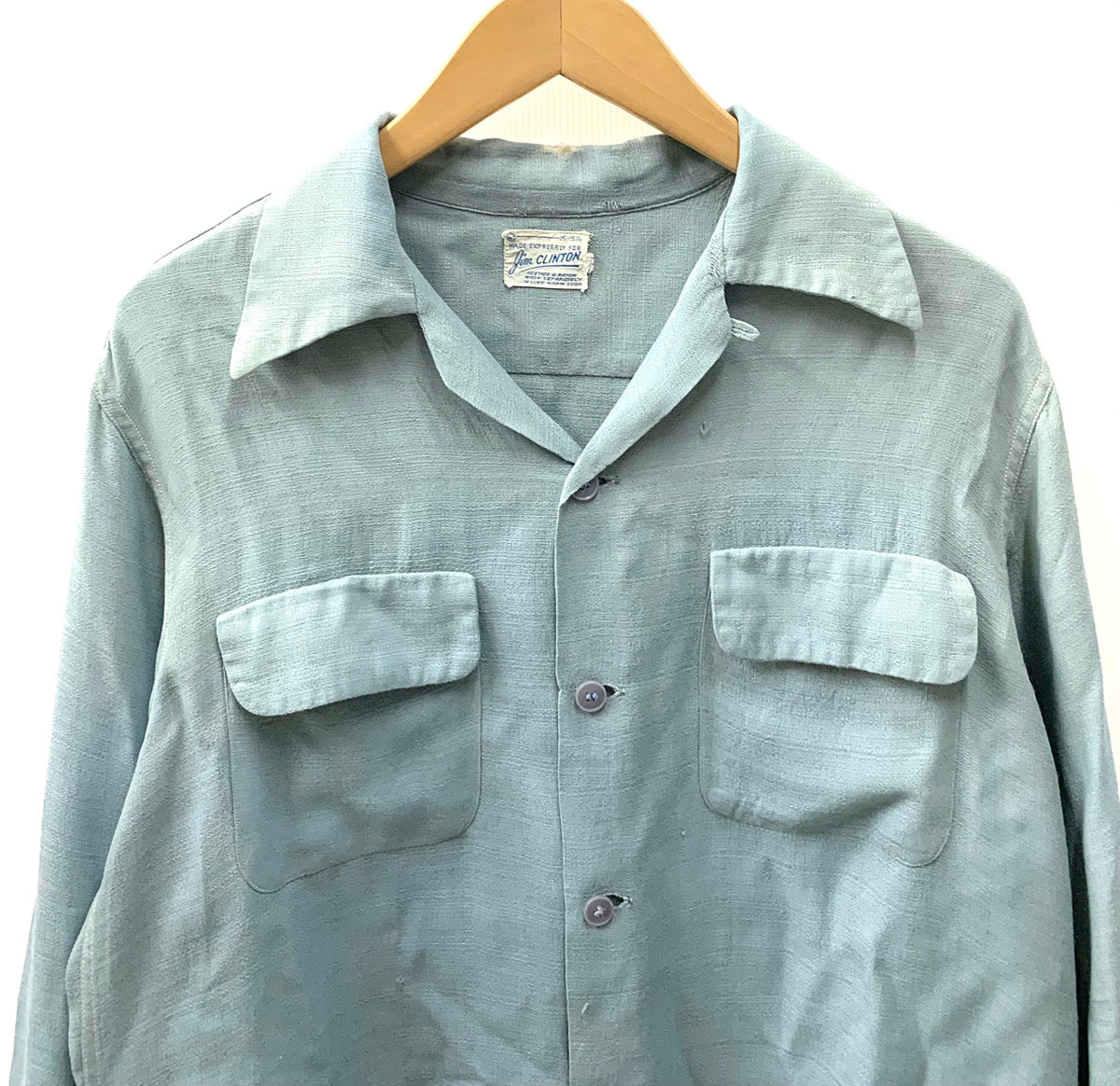 US古着 50s ヴィンテージ Vintage 50s~60s loop collar shirt -jim CLINTON シャツ 無地 ブルー  201MT-1946 | 古着通販のドンドンサガール