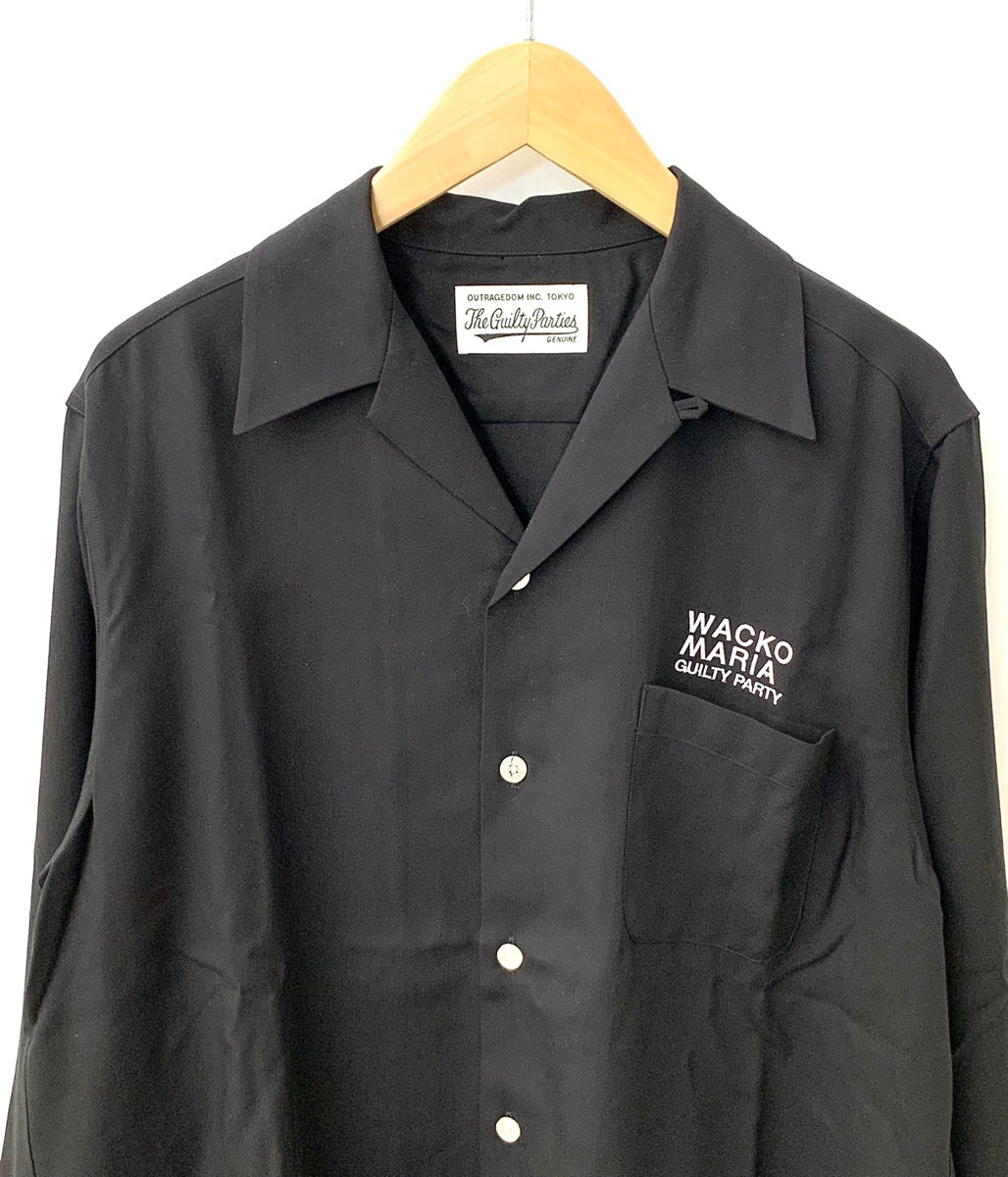 ワコマリア WACKO MARIA 開襟シャツ オープンカラーシャツ 長袖シャツ ロゴ ブラック Mサイズ 201MT-1687