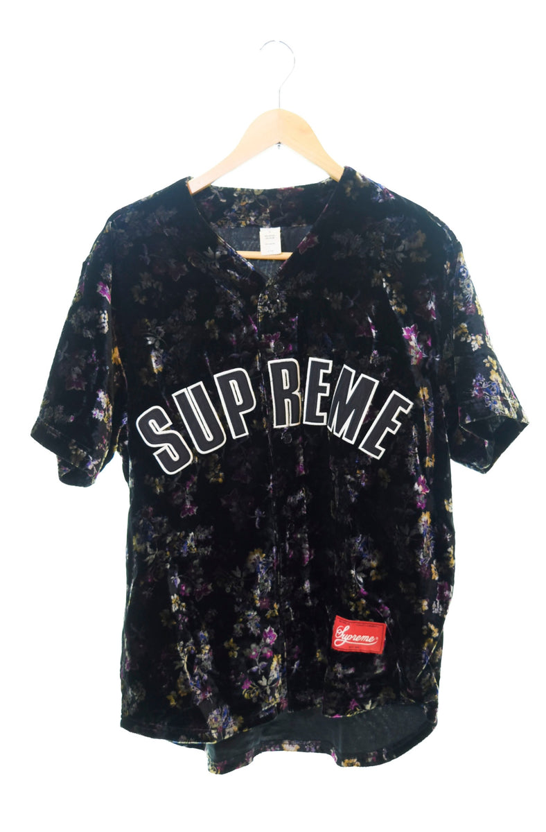 シュプリーム SUPREME 19AW Floral Velour Baseball Jersey Short ベロア フローラル ベースボールシャツ  黒 半袖シャツ ワンポイント ブラック Sサイズ 103MT-117 | 古着通販のドンドンサガール