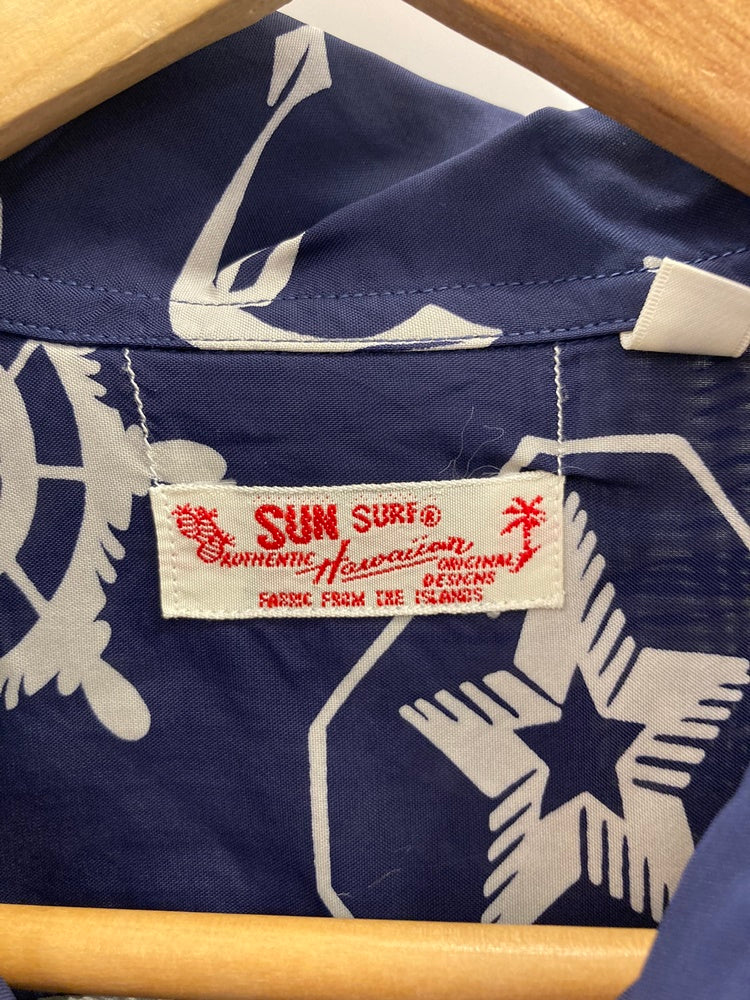 【希少デザイン】SUNSURF サンサーフ アロハシャツ 総柄 ネイビー 半袖