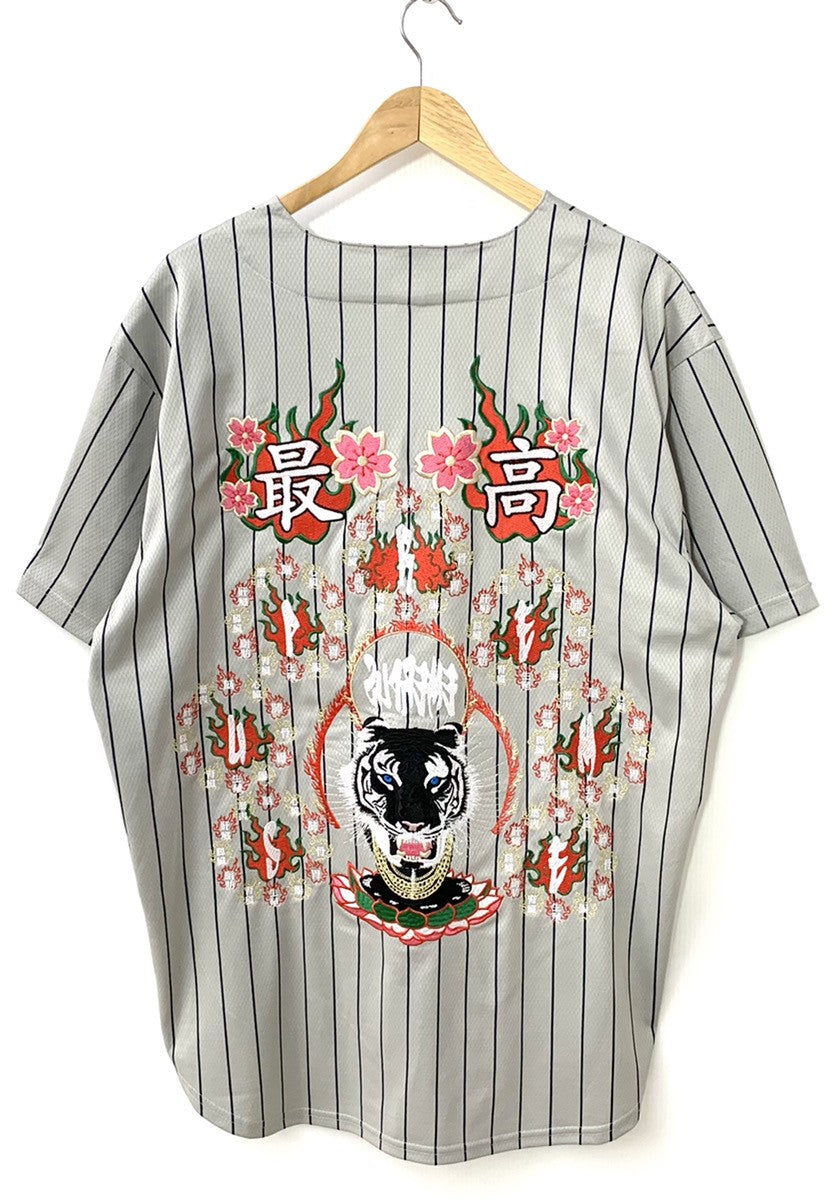 シュプリーム SUPREME 20SS Tiger Embroidered Baseball Jersey ベースボールシャツ Tシャツ 刺繍 グレー  LLサイズ 201MT-567