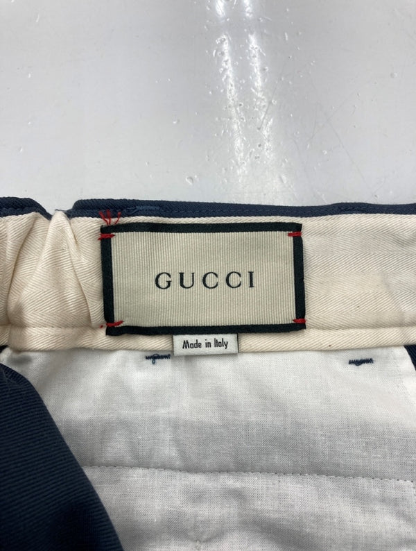 グッチ GUCCI LOOSE FITTING TROUSERS ルーズ フィット トラウザーズ ウール混 ジョガー パンツ 紺 ロゴ 595487 Z408M スラックス ネイビー サイズ 44 104MB-155