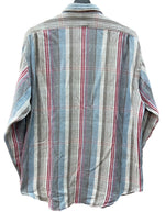 ダブルアールエル RRL 90s 三ツ星タグ ヘビーネルシャツ SHIRT フランネル ステンカラー フロントボタン ヴィンテージ VINTAGE ラルフローレン RALPH LAUREN コットン シンガポール製 ブルー系 長袖シャツ チェック マルチカラー Lサイズ 104MT-2039