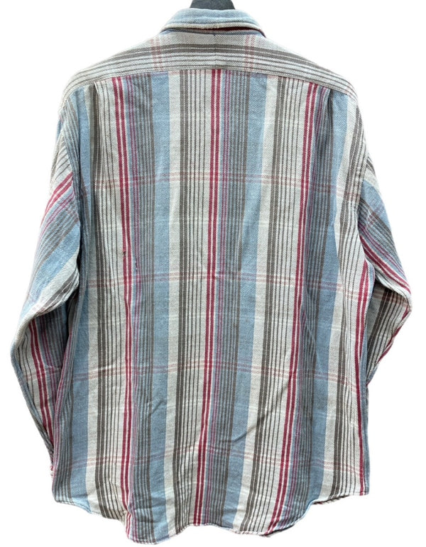 ダブルアールエル RRL 90s 三ツ星タグ ヘビーネルシャツ SHIRT フランネル ステンカラー フロントボタン ヴィンテージ VINTAGE ラルフローレン RALPH LAUREN コットン シンガポール製 ブルー系 長袖シャツ チェック マルチカラー Lサイズ 104MT-2039