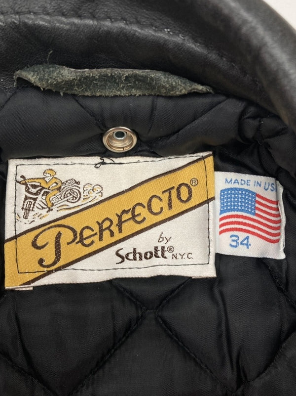 ショット SCHOTT Perfecto LEATHER JACKET レザー ジャケット ダブル ライダース バイカー アウトドア USA製 アウター 黒 サイズ 34 ジャケット 無地 ブラック 104MT-1692