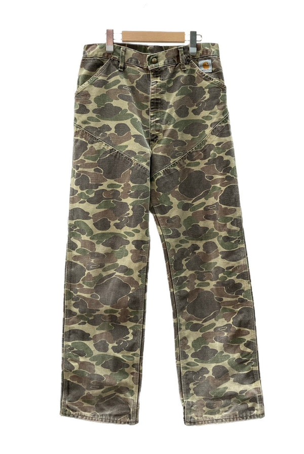 カーハート Carhartt 80s 80年代 ダブルニー ダック ワークパンツ カモ柄 USA製 フェード  カモフラージュ・迷彩 ボトムスその他 カーキ 34×32 104MB-359